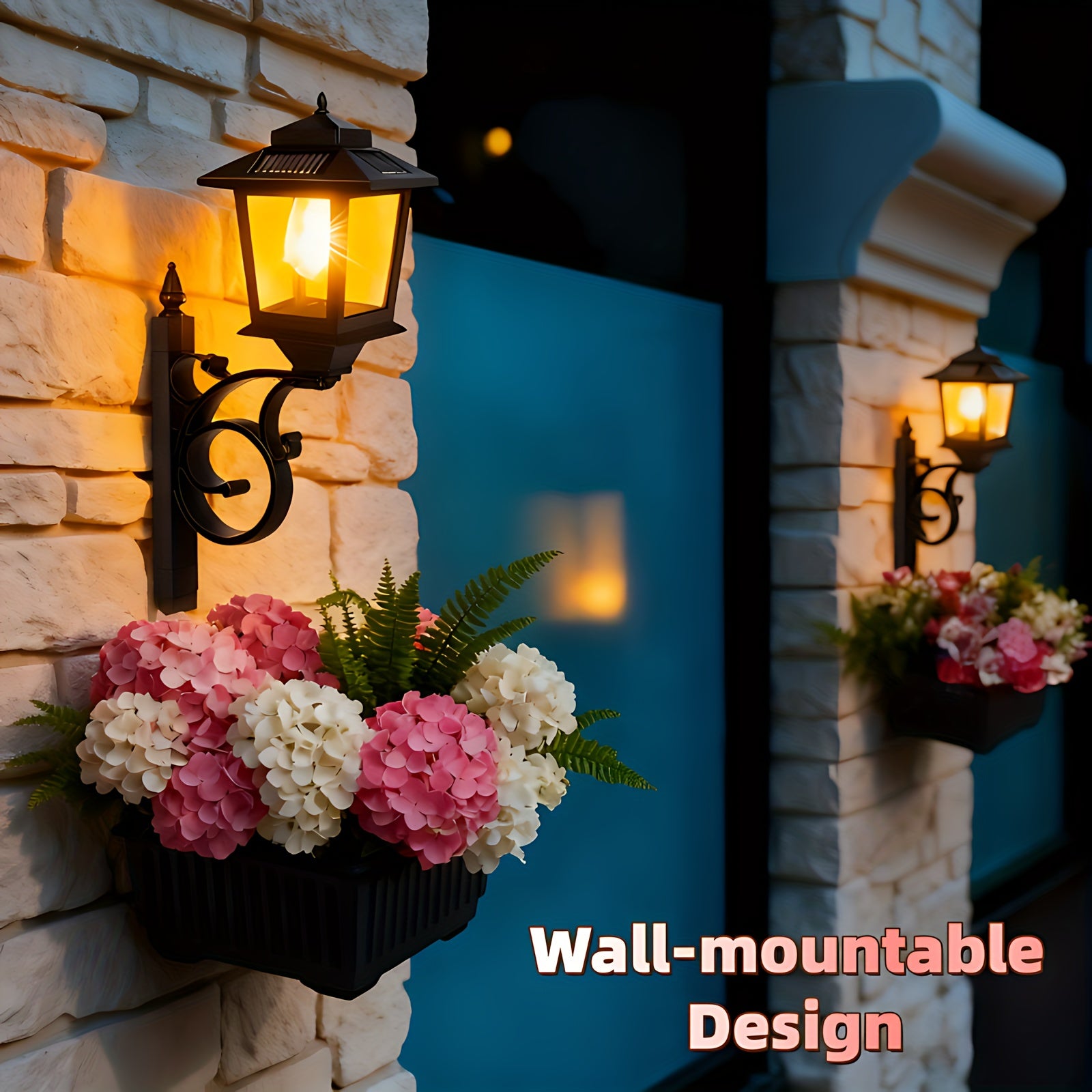 Solar Flower Pot Lamp Post Light Outdoor 2-in-1 – Glass Lampshade & Bulb, IP44 Waterproof, Wall Mount or Floor Standing, Decorative Garden Patio Lawn Front Door Light (1 or 2 Pack)