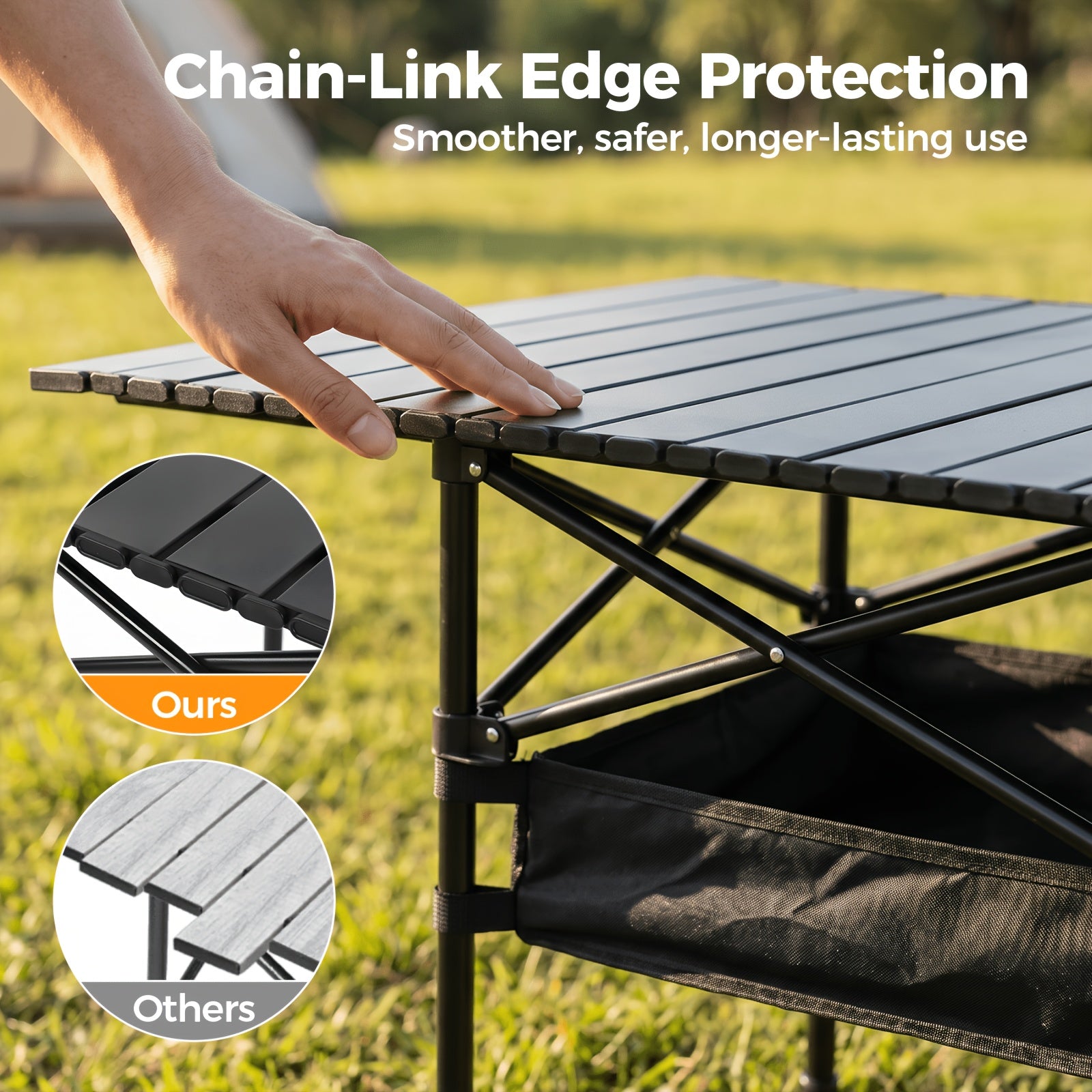 Folding Camping Table Portable Aluminum Height Adjustable with Rolling Wheels – Lightweight Outdoor Table with Mesh Storage Bag & Carry Bag for Camping, Beach, Backyard, BBQ, Patio & Picnic