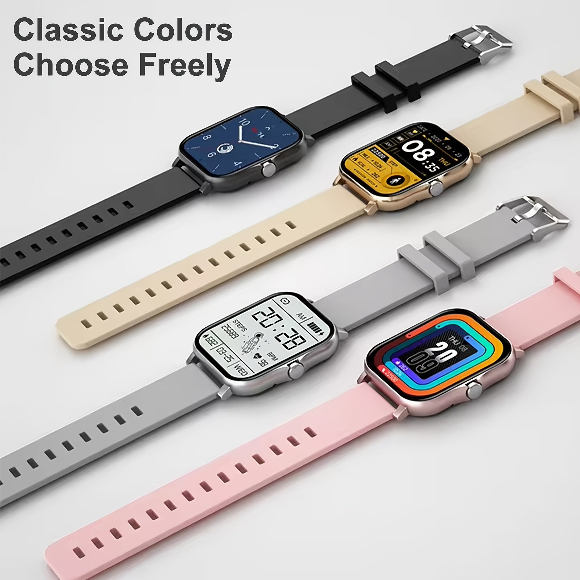 Smart Watch for iPhone & Android with Wireless Calls – HD 1.52" Full Touch Screen Fitness Tracker, Music Control, Message Alerts, Luminous Display, Silver Black Gold Pink, Single & Dual Strap