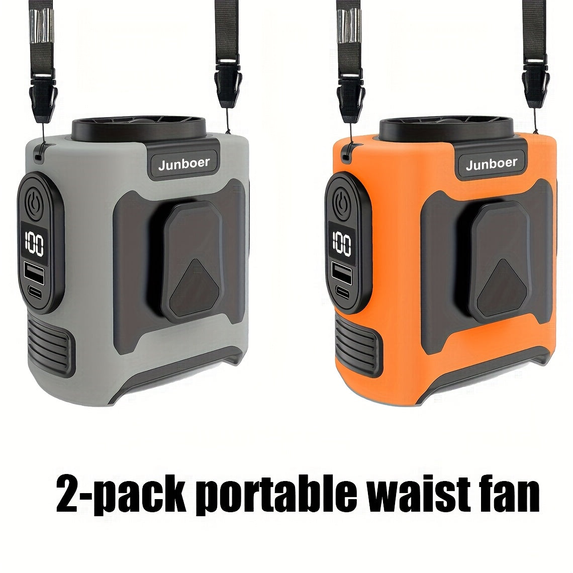 Wearable Belt Fan 10000mAh 3-in-1 – 40-Hour Hands-Free Cooling, 5-Speed 30000RPM Motor, Dual Clip, Built-In Flashlight & Phone Power Bank for Camping, Outdoor & Travel | 1 or 2 Pack