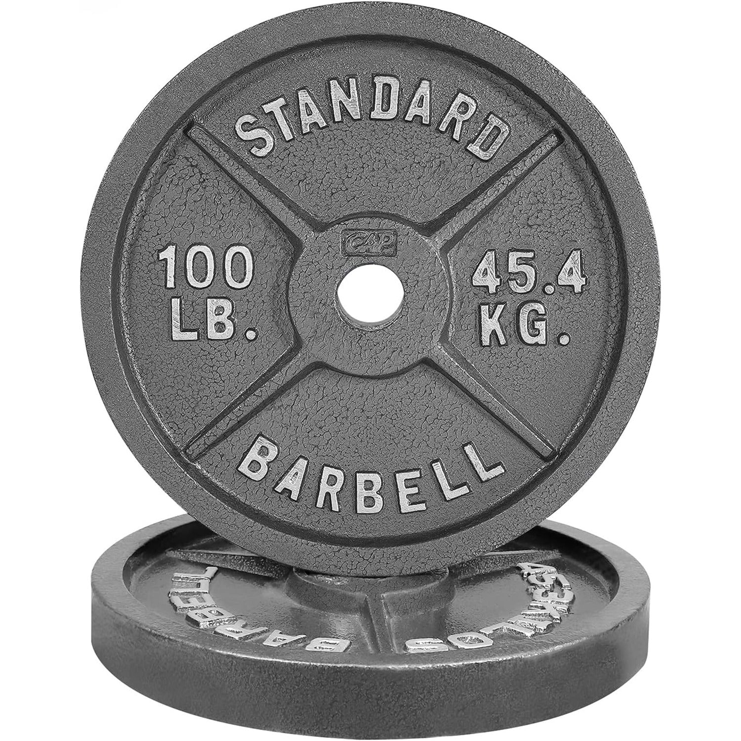 CAPHAUS 2-Inch Solid Cast Iron Weight Plates for Strength Training Weightlifting Bodybuilding Powerlifting - Grey Baked Enamel Barbell Plates 2.5LB 5LB 10LB 25LB 35LB 45LB 100LB Single & Sets