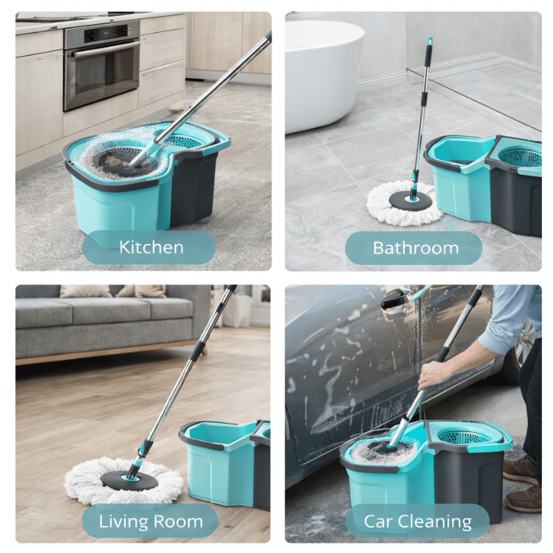 360° Spin Mop and Bucket Set with Wringer - Stainless Steel Handle, Microfiber Refills, Spinning Floor Cleaning System for Hardwood, Tile & Laminate