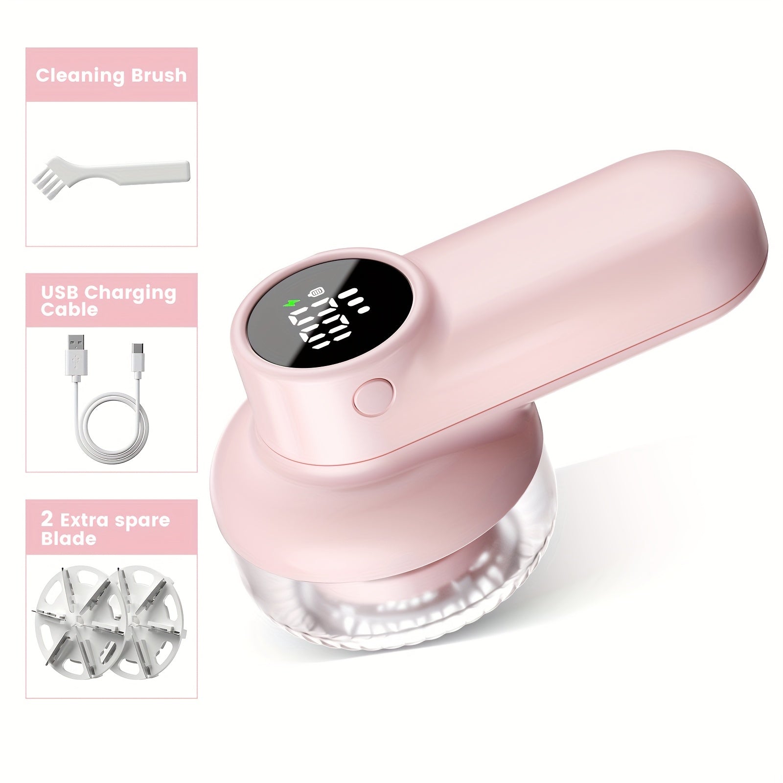 Rechargeable Electric Fabric Shaver & Lint Remover - 6-Blade Defuzzer, Digital Display, 3-Speed Control, Safety Lock for Clothes, Sweaters, Furniture & Sofa
