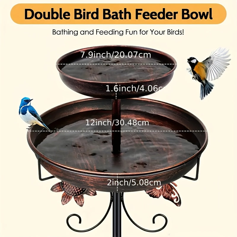 Bird Bath for Outdoor Garden - 42 Inch Heavy Duty Metal Double Layer Bird Bath & Feeder, Large Capacity Water Basin, 5-Claw Stable Base, Easy to Install & Clean, Copper Color Yard Decoration