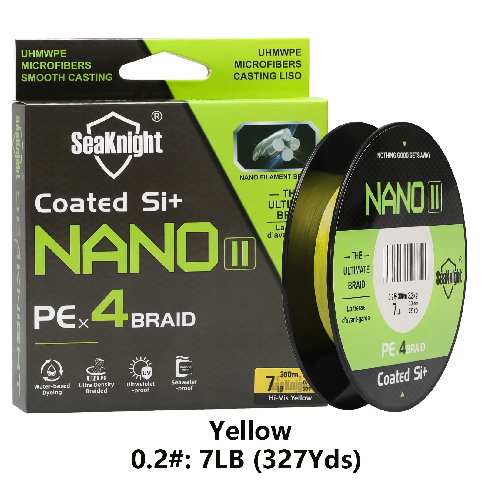 PE Braided Fishing Line 4-Strand – Ultra-Strong UHMWPE Zero Stretch Smooth Casting Line for Bass Trout Catfish Freshwater Saltwater Fishing – Low-Vis Green, Hi-Vis Green & Yellow – 7–15LB 110 & 327 Yds