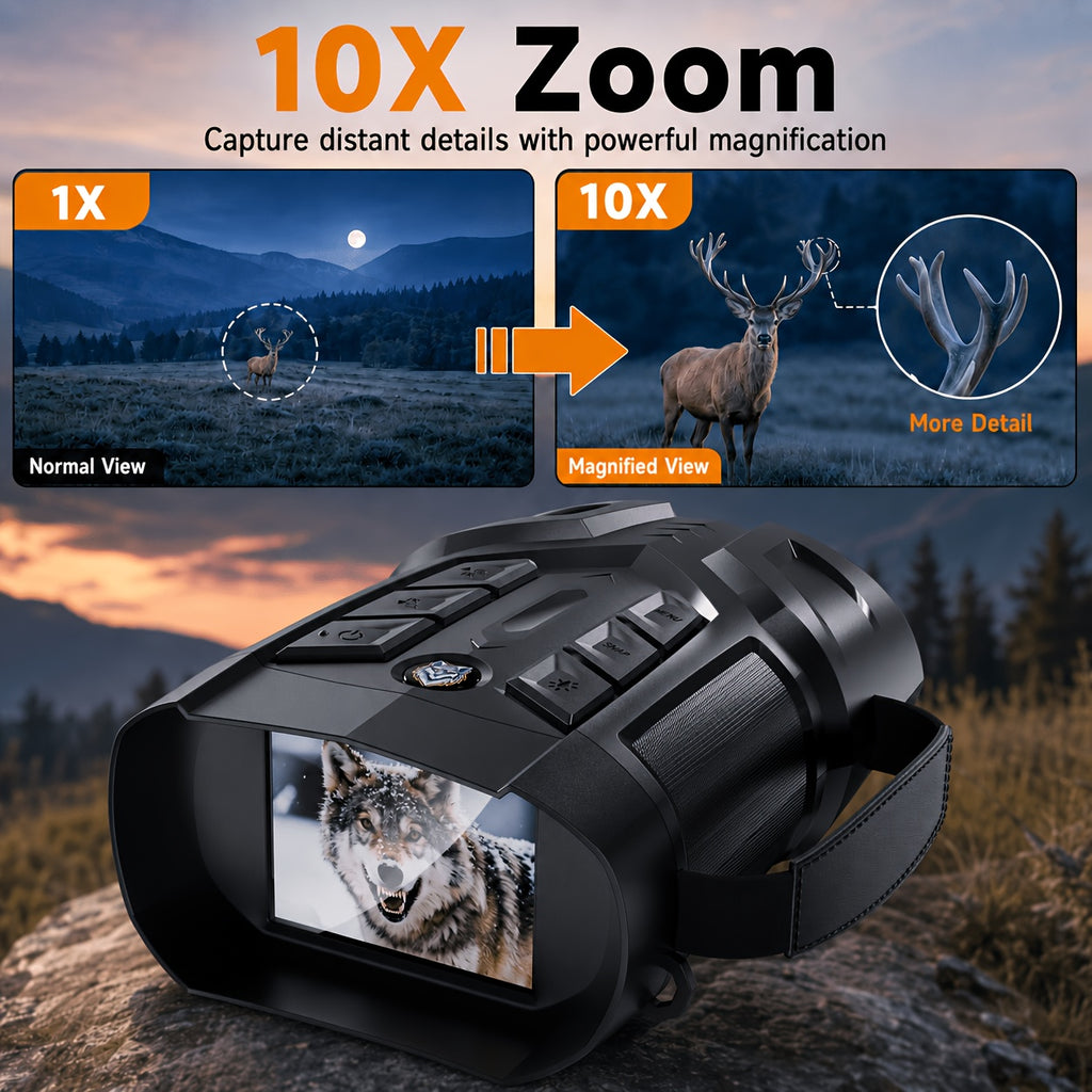 Night Vision Binoculars 2K Ultra HD with 5W IR Illuminator – 10x Zoom 2600ft Range 2.8" IPS Screen Rechargeable Digital Night Vision Goggles for Hunting Camping Security