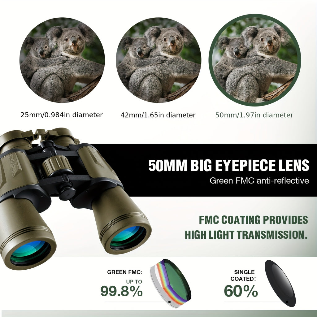 High-Powered Binoculars for Adults with Phone Adapter Bird Watching Travel Hiking Concerts Includes Carry Case and Strap Compact Lightweight Optics Black Green Mud