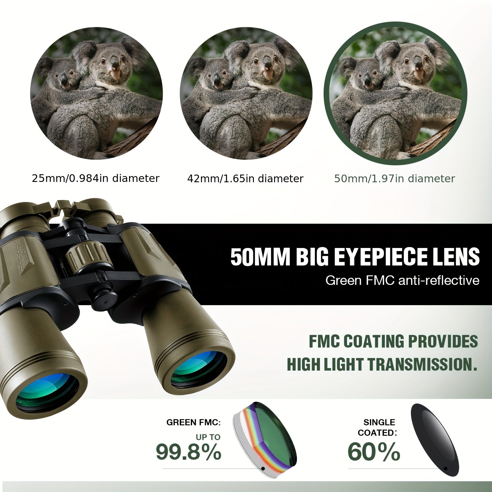 High-Powered Binoculars for Adults with Phone Adapter Bird Watching Travel Hiking Concerts Includes Carry Case and Strap Compact Lightweight Optics Black Green Mud