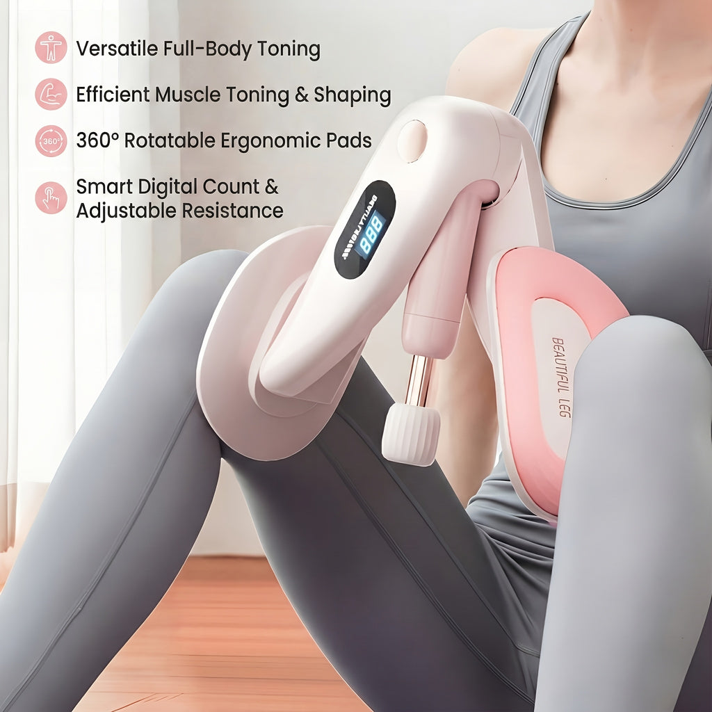 Pelvic Floor Trainer Hip & Thigh Toner with Rep Counter – Adjustable Resistance Inner Thigh Glute Exerciser for Women Home Fitness Postpartum Recovery – With Massage Ball & Resistance Bands