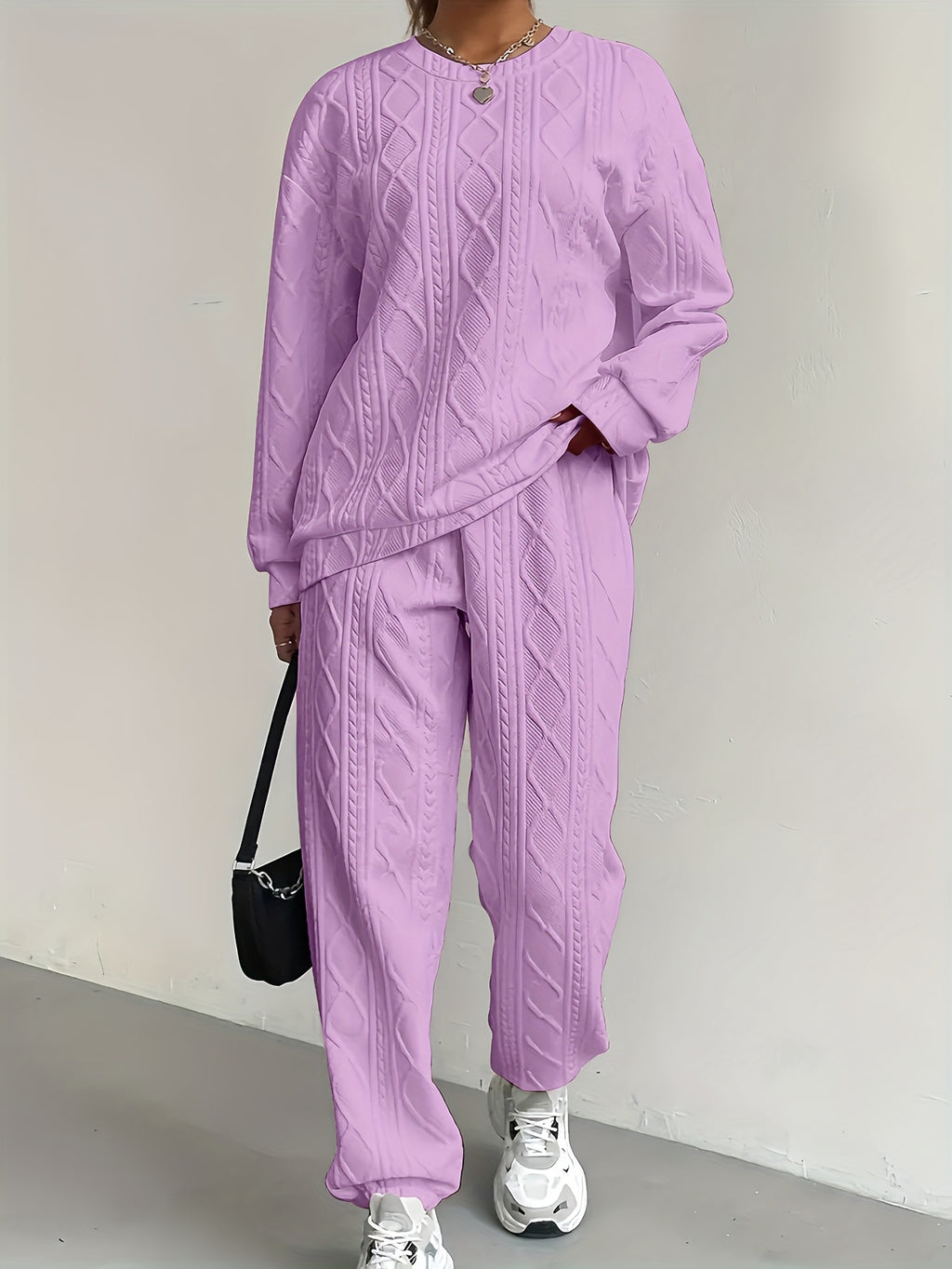 Women's Casual Pullover Two-Piece Set Long Sleeve Top & Jogging Pants – Spring Fall Loungewear S-XXL