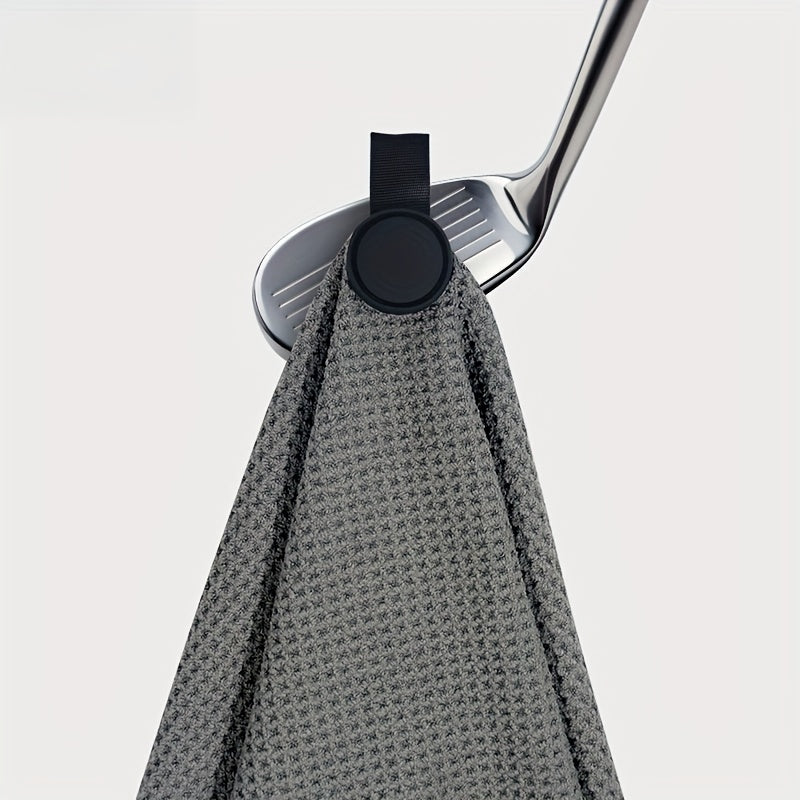 Magnetic Golf Towel Round Waffle Texture with Strong Magnetic Suction Clip – Embroidered Sports Cleaning Towel for Golf Bag Cart Club Cleaning Green Gray White