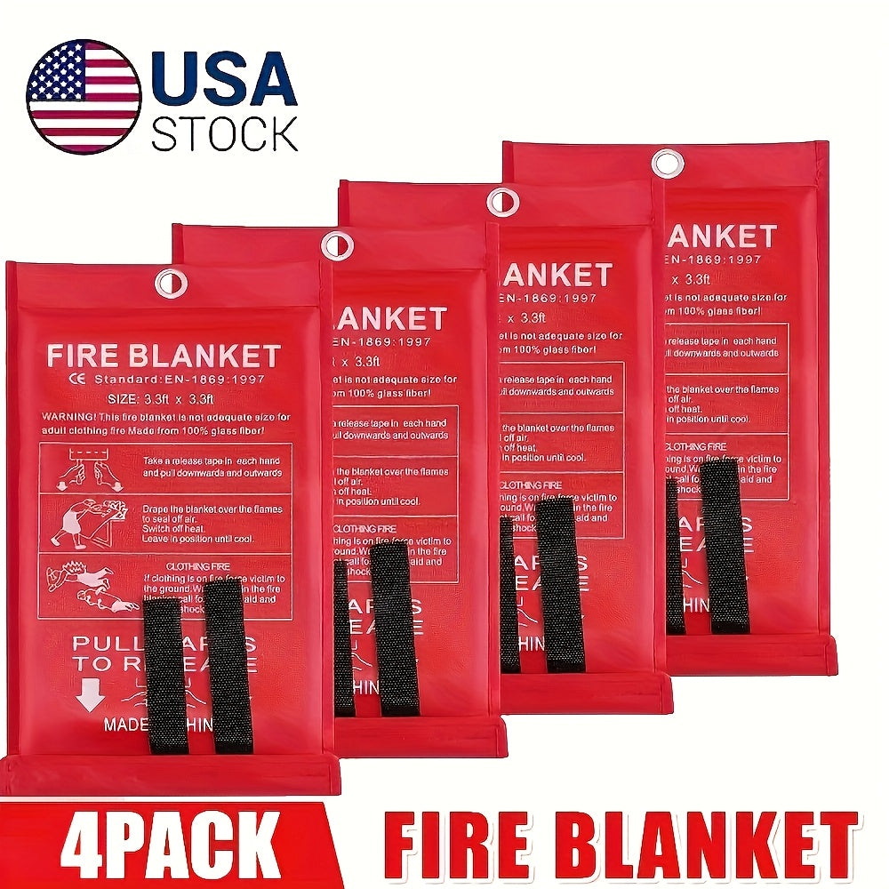 Fire Blanket 4 Pack Emergency Fiberglass Flame Resistant Blanket for Home Kitchen Camping Hiking Heat Resistant Compact Fire Safety Equipment