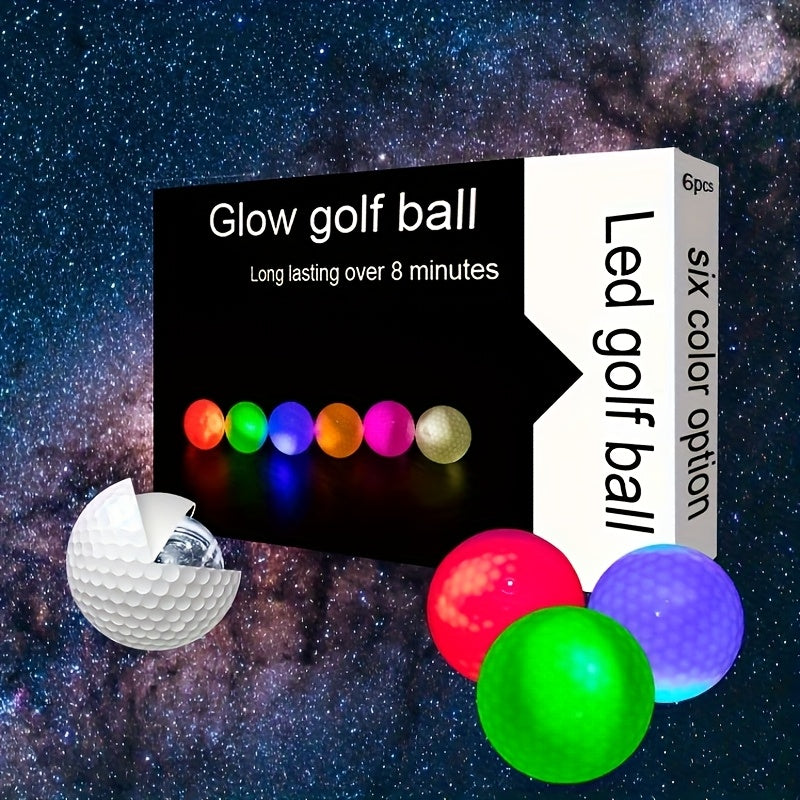 Glow in the Dark LED Golf Balls 6-Pack Night Golf - Light Up Impact-Activated Golf Balls 8-Min Glow 40hr Battery 6 Colors for Night Practice, Backyard Games, Nighttime Golf & Unique Golf Gifts