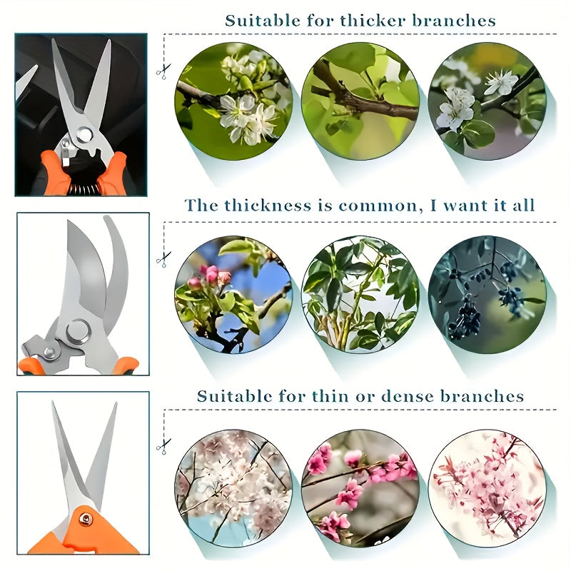 Garden Pruning Shears Set 6-Piece - Stainless Steel Bypass Pruners, Ergonomic Non-Slip Handles, Fruit Picker Branch Cutter Lawn Trimming Tree Care Kit for Men Women
