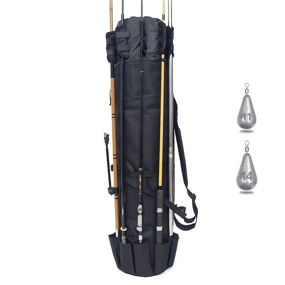 Fishing Rod Bag Large Capacity Foldable Multifunctional Gear Carrier Case with Two Lead Weights Durable Freshwater Saltwater Rod Holder Handbag Fishing Gift