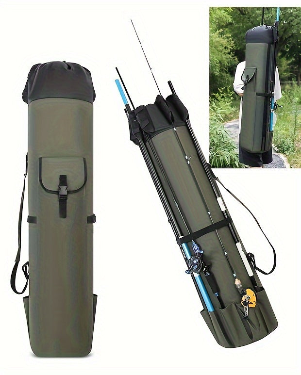 Fishing Rod Bag Large Capacity Foldable Multifunctional Gear Carrier Case with Two Lead Weights Durable Freshwater Saltwater Rod Holder Handbag Fishing Gift