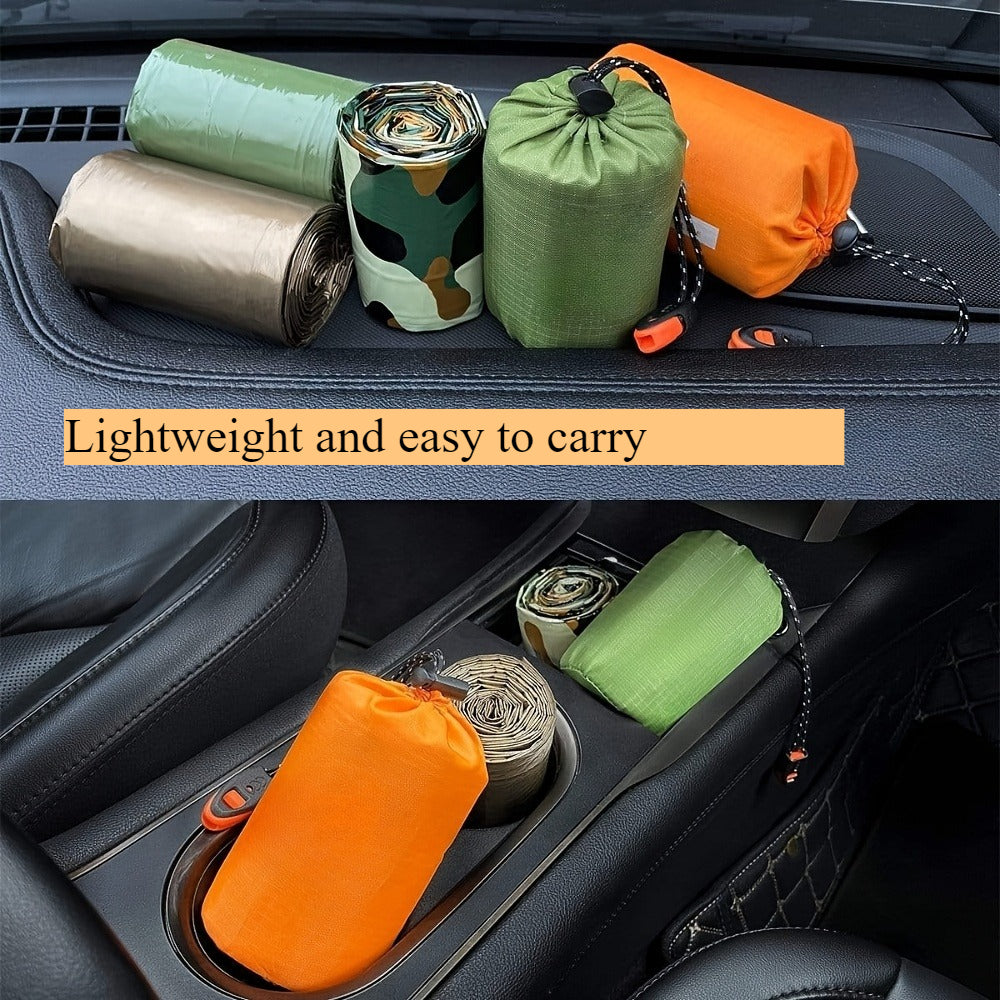 Emergency Sleeping Bag 4-Piece Survival Kit - 2 Mylar Thermal Sleeping Bags + 2 Whistles Lightweight Portable Shelter for Camping, Hiking, Backpacking & Emergency Preparedness