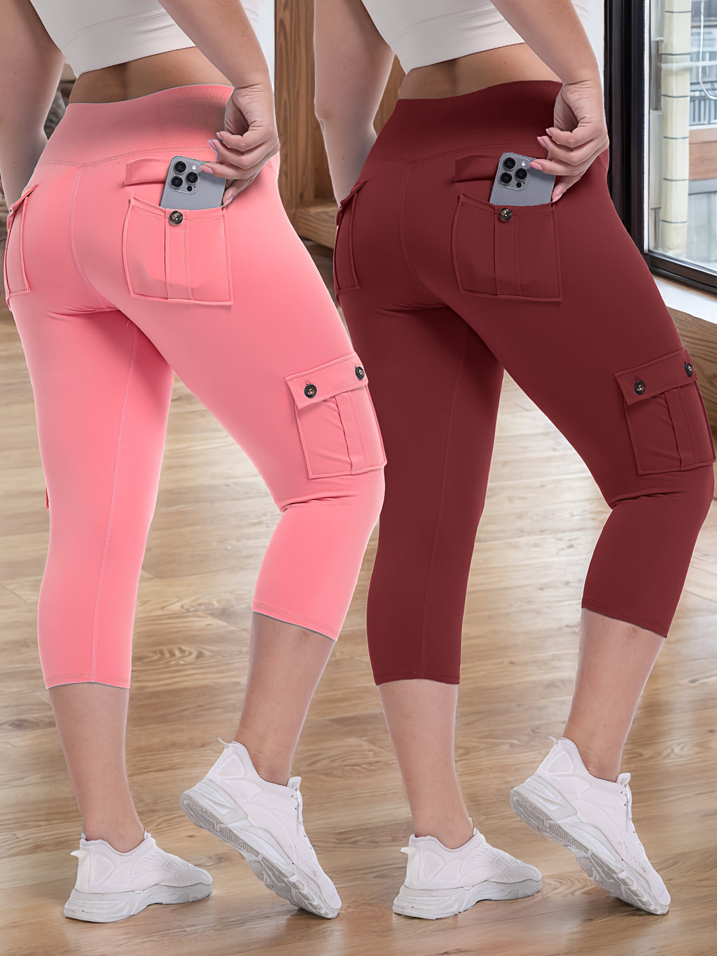 2pcs Capri Leggings Set Women High Waist Butt Lifting Yoga Workout Pants Tummy Control 4-Way Stretch Activewear S-XXL