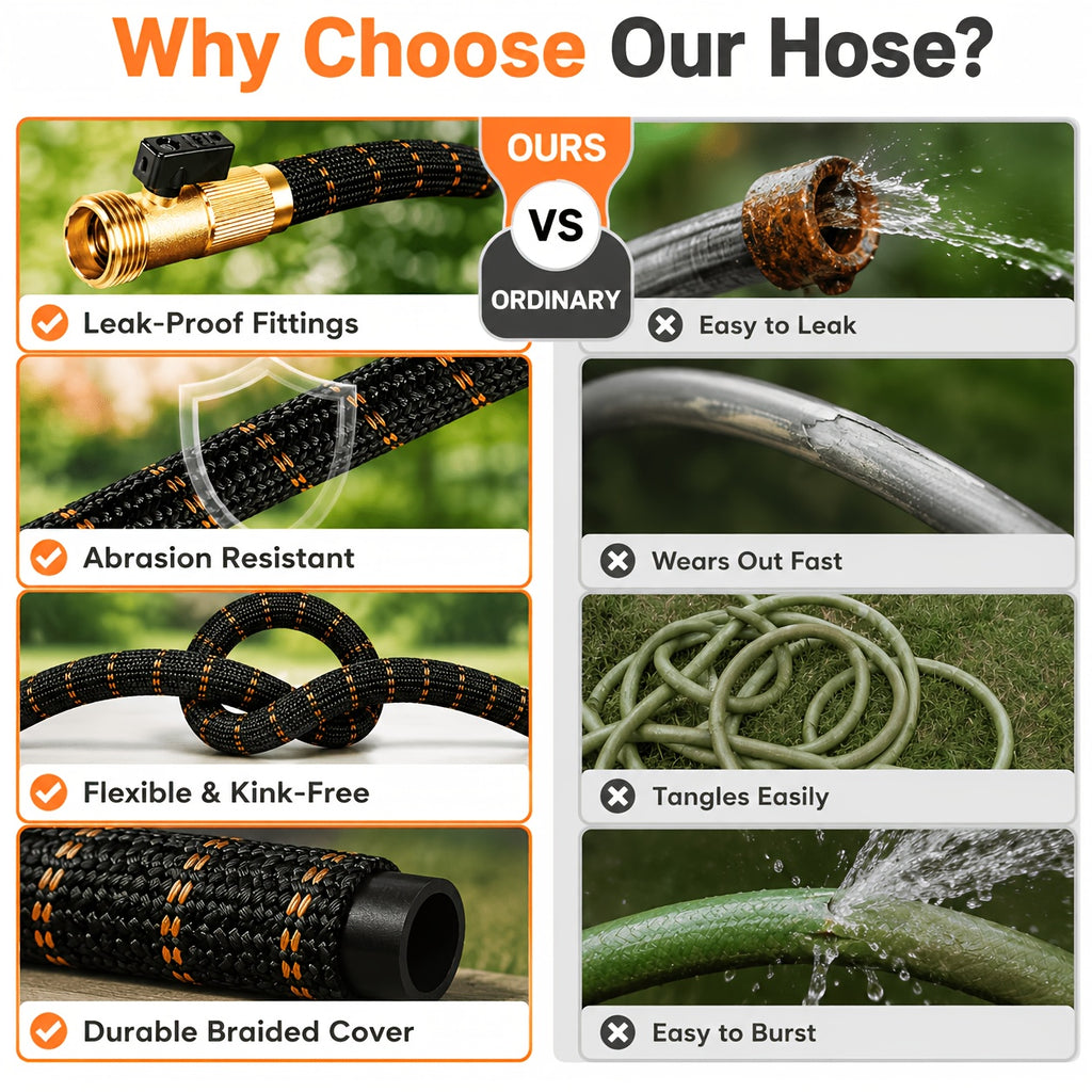 Expandable Garden Hose Kit 10-150FT Kink-Free Flexible Water Hose with 10-Pattern Spray Nozzle, Leak-Proof Super Fabric, Storage Strap – Lightweight Yard & Lawn Watering Set