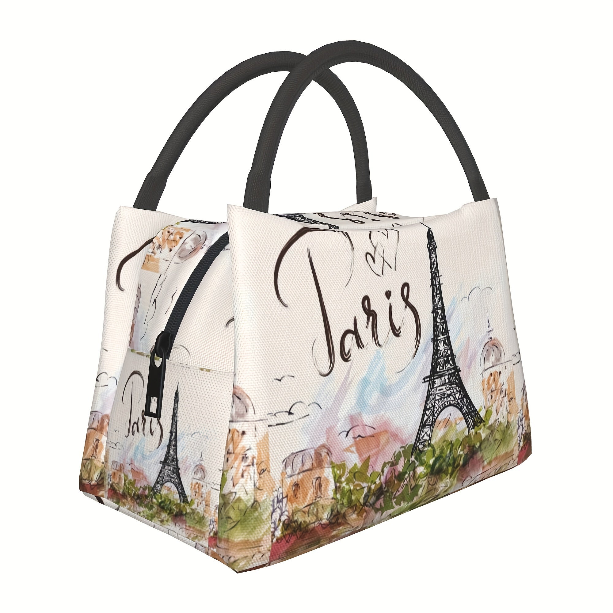 Eiffel Tower Insulated Lunch Bag Cooler Reusable Polyester Thermal Tote – 11x6.5x7 In for School Kids Teens Camping Picnic Beach Office Back to School Paris Gift