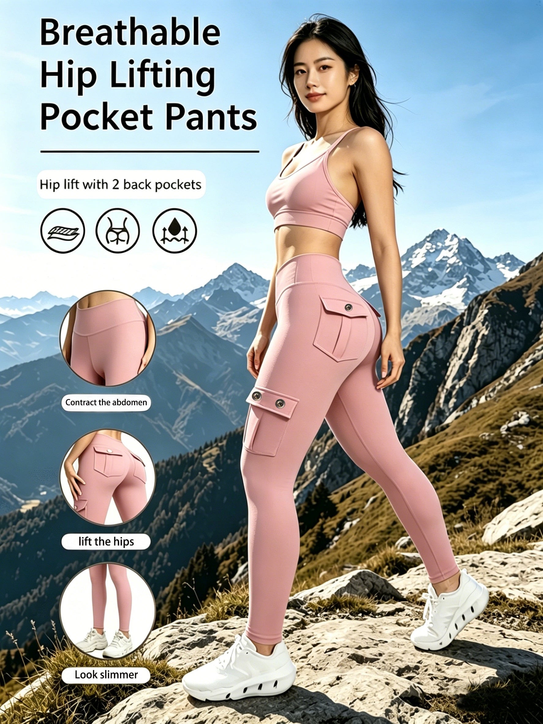 Yoga Pants with Pockets High-Waist Hip-Lift Leggings for Women – High-Elastic 9/10 Capri Tights Belt-Cinching Fitness Running Pants Butt Lifting Workout Tights S M L XL XXL