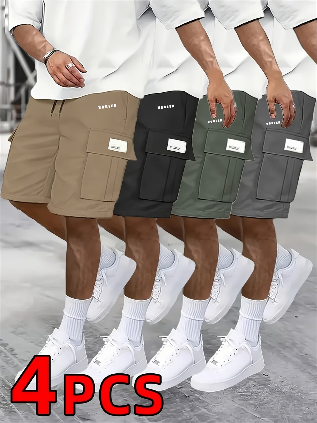 Men's Loose Fit Workwear Shorts 4pcs 5-Pocket Large Pocket Casual Athletic Gym Basketball Outdoor Summer Training Pants S-XXXL