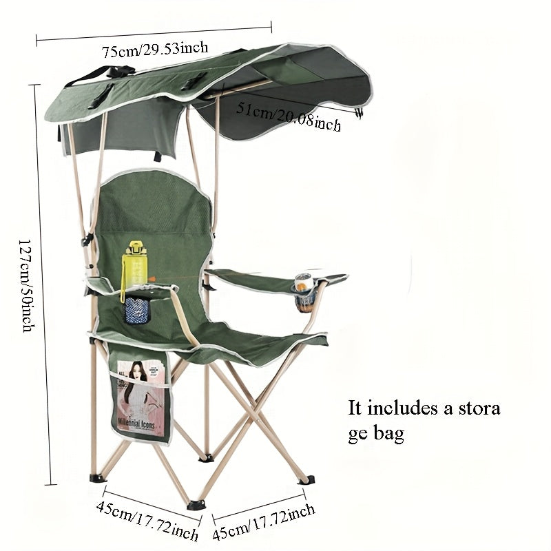 Oxford Canopy Camping Chair 600D Portable Folding – Durable Sunshade Seat for Beach, Picnic, Fishing, Sports Events & Backyard | Black, Red, Blue, Green
