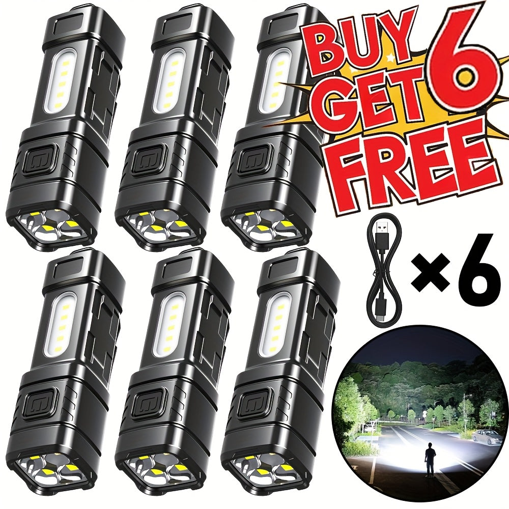 Mini LED Flashlight 3-Pack & 6-Pack Ultra Bright 2000 Lumens – USB-C Rechargeable Handheld Flashlight with COB Light, Back Clip, 4 Modes, 300M Beam for Camping Hiking Hunting Fishing Survival