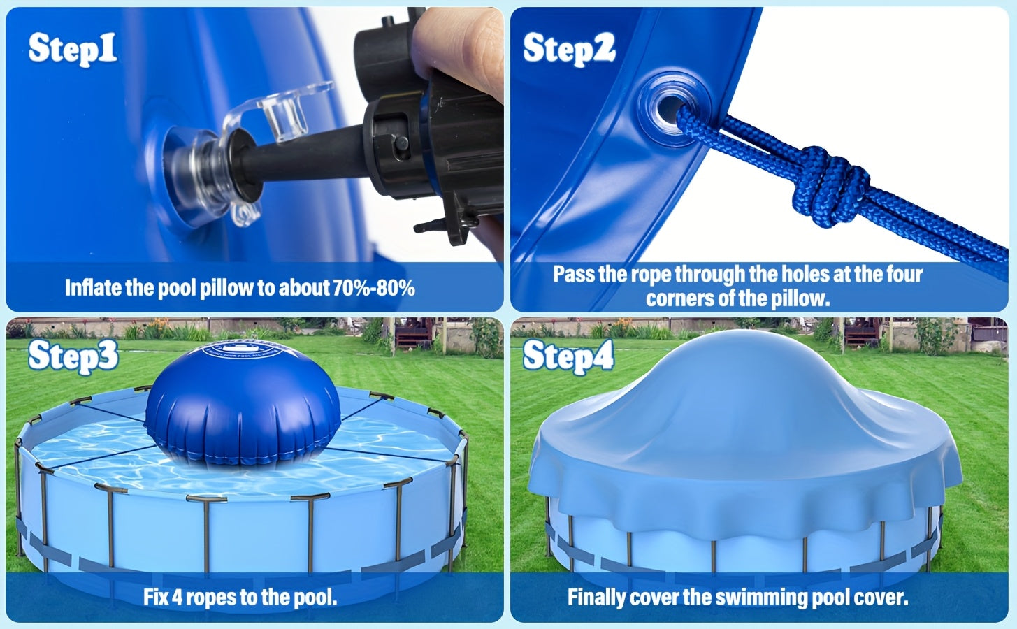 Pool Pillow for Above Ground Pool Winter Cover Air Pillow 0.5mm Thick PVC Cold-Resistant Ice Equalizer with 49.2ft Rope – Winterizing Closing Kit 5FT 6FT 7FT 8FT for Above Ground Pools
