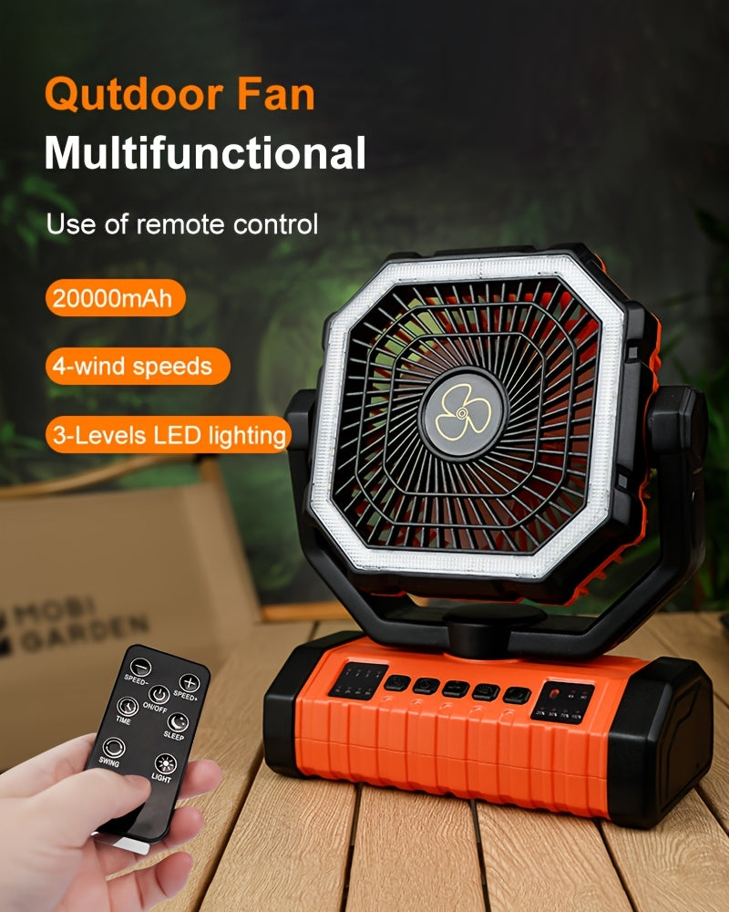 20000mAh Portable Camping Fan with LED Light USB Rechargeable – Battery Powered Tent Fan for Outdoor Hiking Fishing Travel