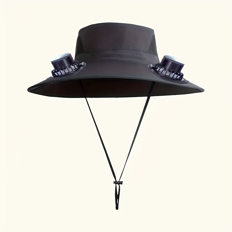 Solar USB Rechargeable Cooling Fan Hat Wide Brim 3-Speed Adjustable Fan Sun Protection for Men Women Beach Fishing Hiking Outdoor Activities Black Olive Green