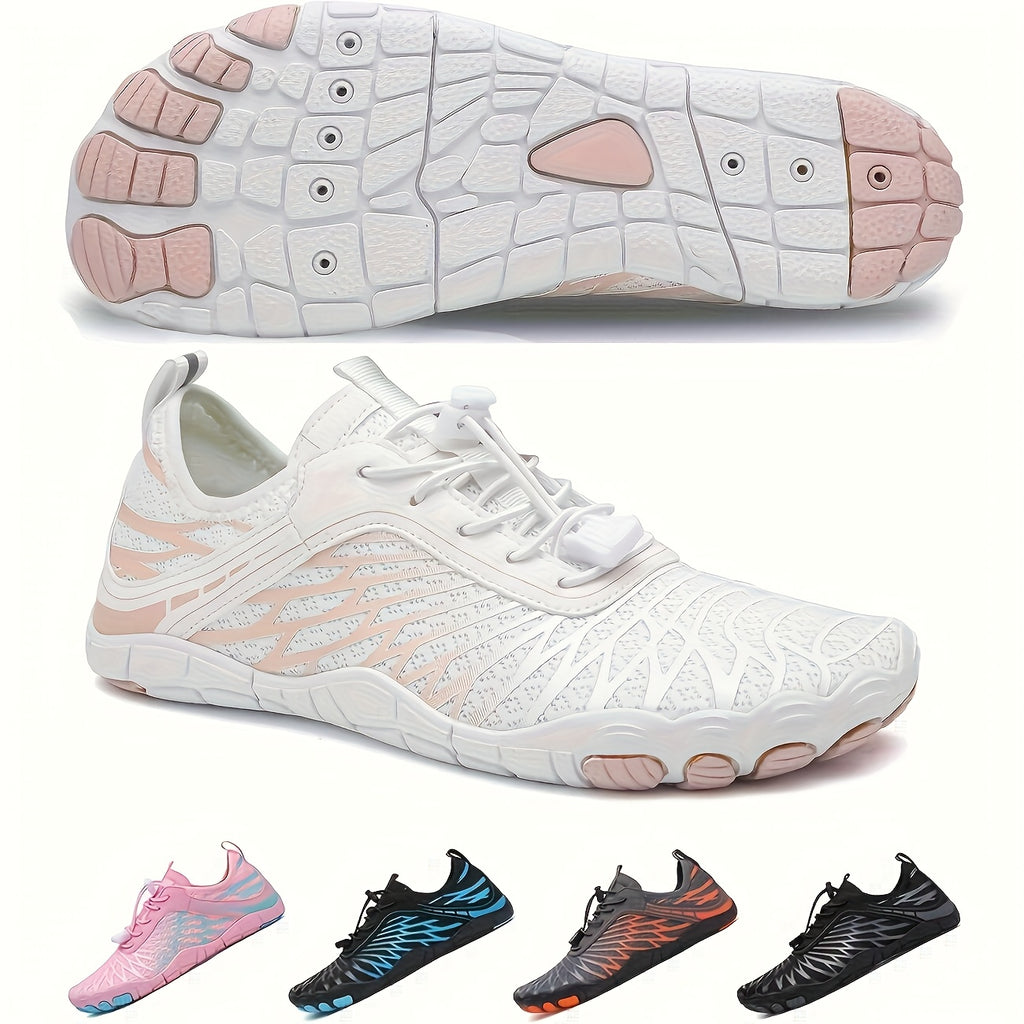 Women's Trail Running Barefoot Shoes Wide Toe Box Non-Slip – Healthy Minimalist Sneakers for Hiking Outdoor Walking – Lightweight Breathable Barefoot Footwear White Black Pink US Size 6–11