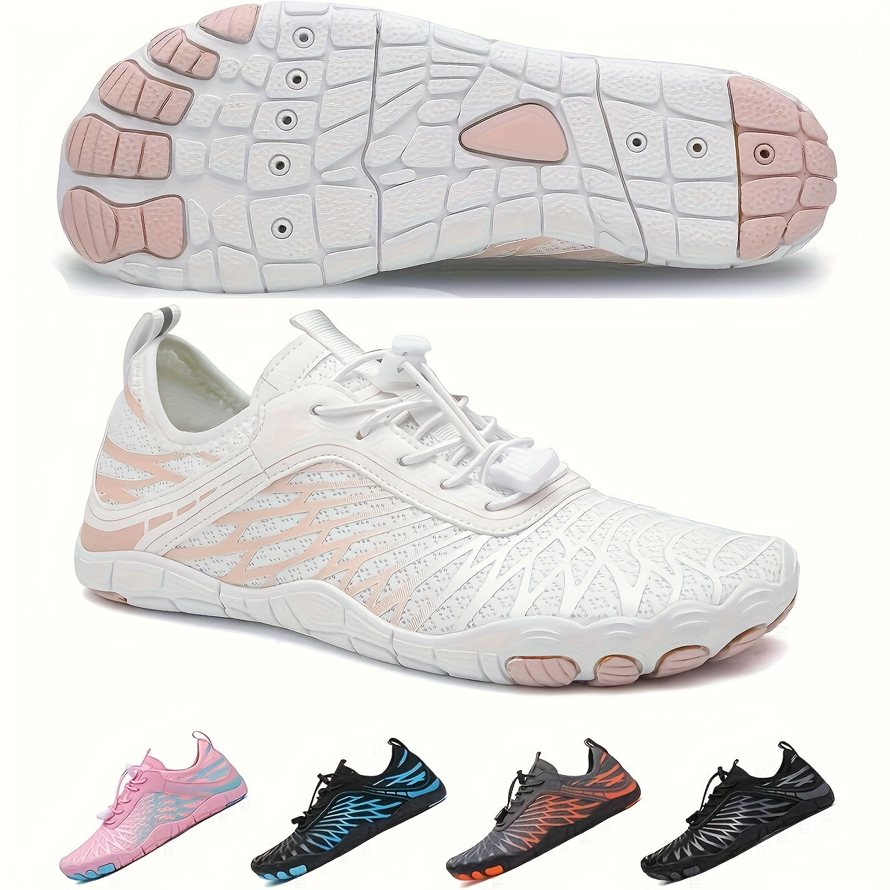 Women's Trail Running Barefoot Shoes Wide Toe Box Non-Slip – Healthy Minimalist Sneakers for Hiking Outdoor Walking – Lightweight Breathable Barefoot Footwear White Black Pink US Size 6–11