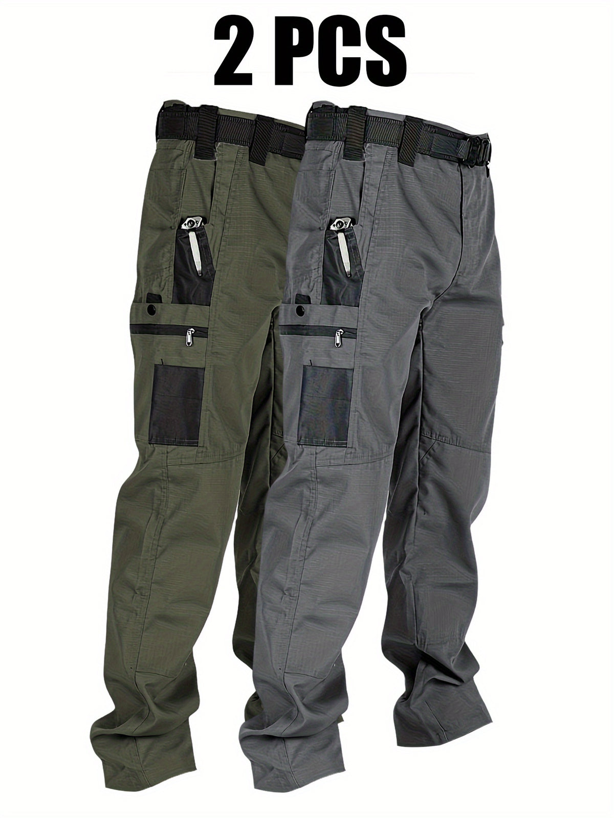 2-Pack Men's Utility Cargo Pants – Lightweight Tactical Workwear with Stretch Ripstop Fabric, Multi-Pocket Design, Sizes S-XXXL, 6 Color Combinations