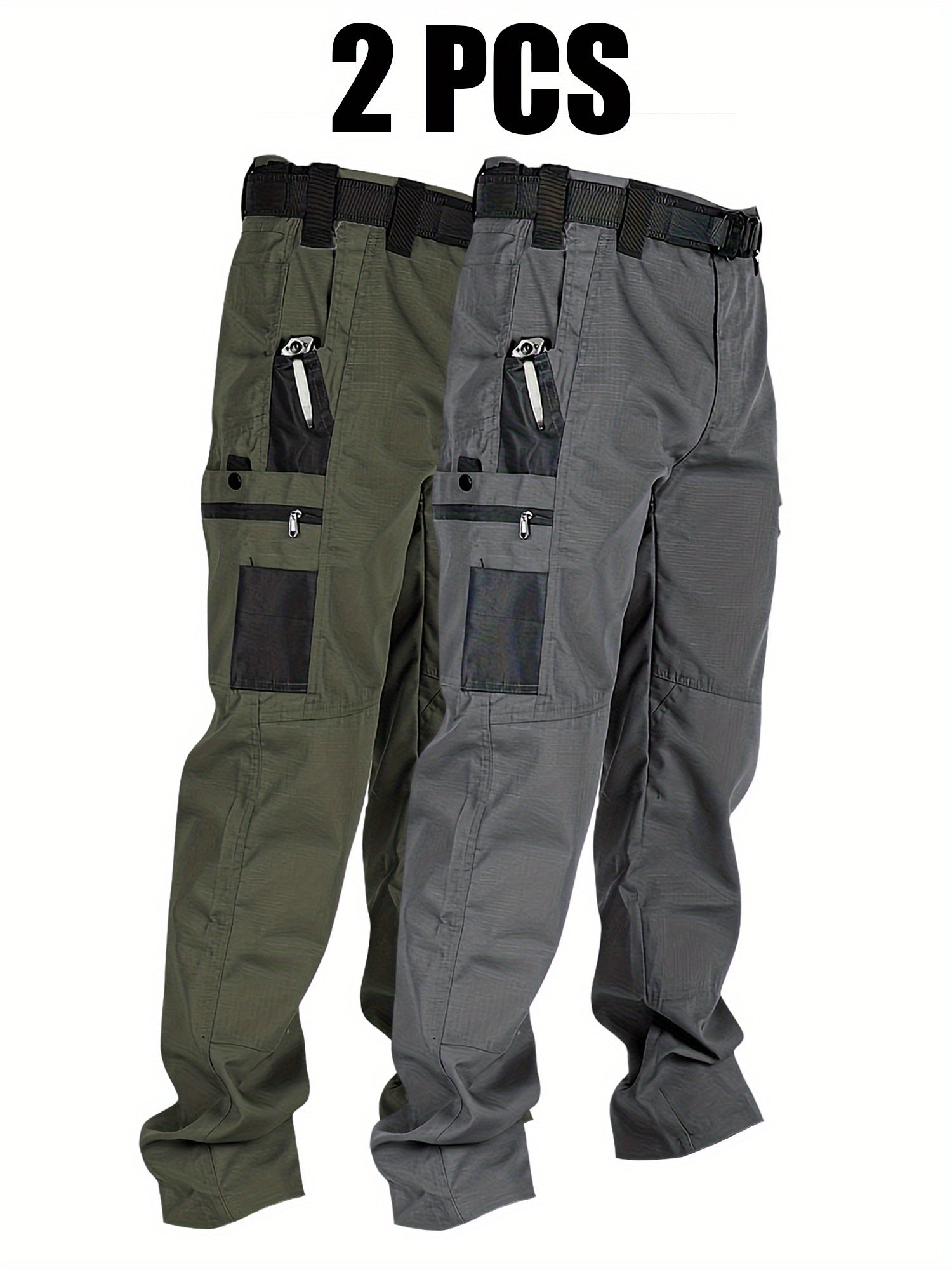2-Pack Men's Utility Cargo Pants – Lightweight Tactical Workwear with Stretch Ripstop Fabric, Multi-Pocket Design, Sizes S-XXXL, 6 Color Combinations