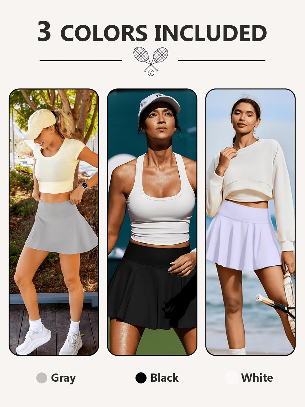 Women's Athletic Skort 3-Pack High Waisted with Built-In Shorts & Pockets – Tennis Golf Pickleball Running Skirt S-XXL Orange Navy White