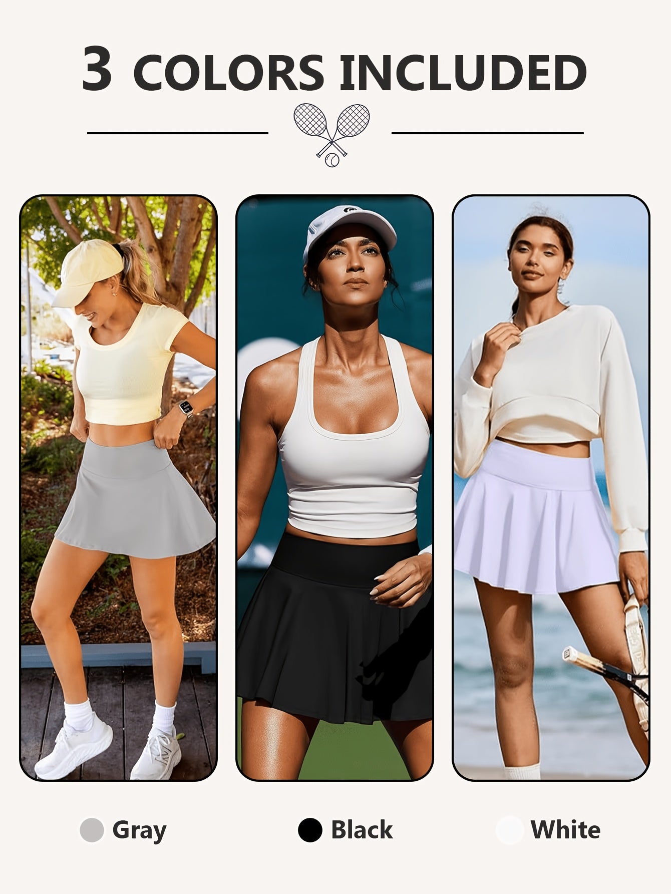 Women's Athletic Skort 3-Pack High Waisted with Built-In Shorts & Pockets – Tennis Golf Pickleball Running Skirt S-XXL Orange Navy White