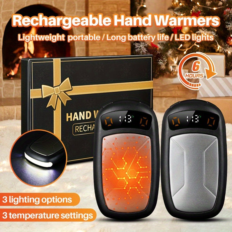 2-Pack Rechargeable Hand Warmers with COB Light & Magnetic Base - 12 Hours Warmth Electric Portable Hand Warmer with High Lumen Flashlight for Camping, Hiking, Winter Outdoor Use - Christmas Gift for Women Men