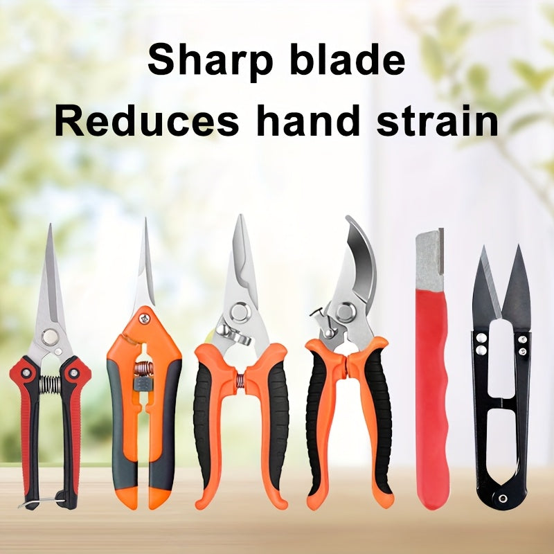 Garden Pruning Shears Set 6-Piece - Stainless Steel Bypass Pruners, Ergonomic Non-Slip Handles, Fruit Picker Branch Cutter Lawn Trimming Tree Care Kit for Men Women