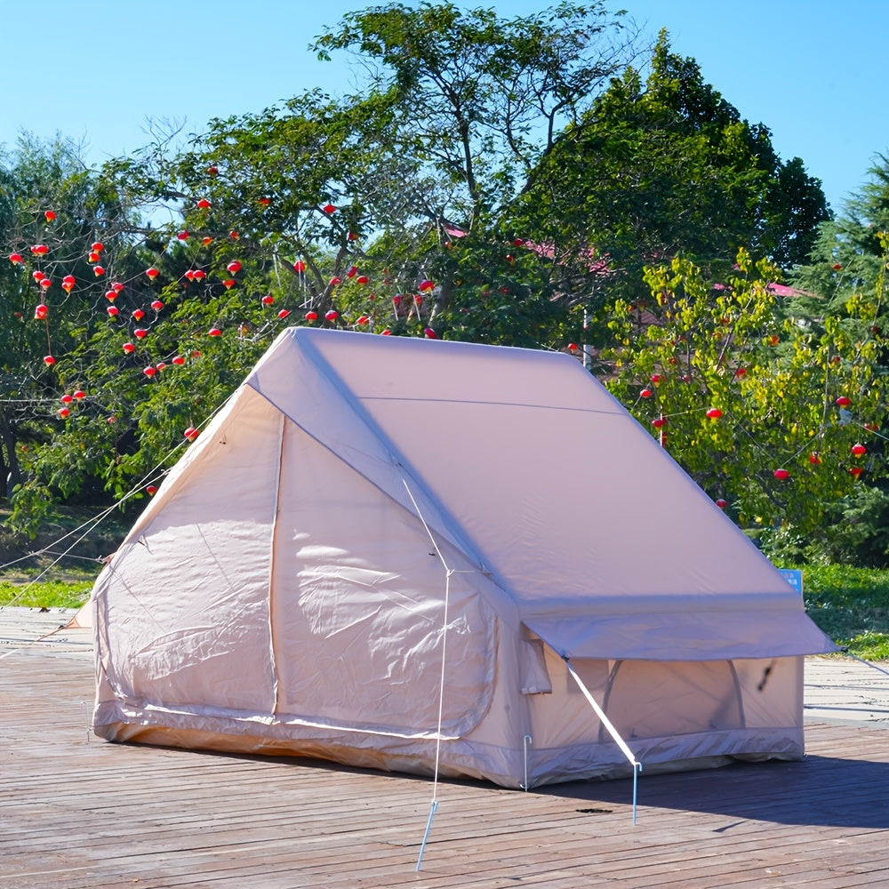 Inflatable Glamping Tent for 4-6 Person – 4-Season Large Luxury Air Tent with Optional Skylight & Stove Jack, Manual Pump Included, Windproof Family Camping Shelter (6.3-12 sqm)