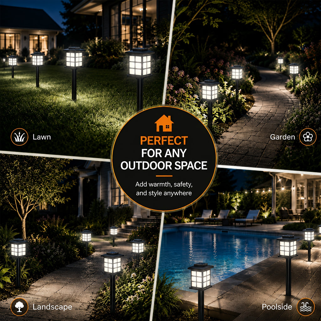 Solar Pathway Lights Outdoor IP55 Waterproof LED 10-Hour Runtime – Garden Driveway Landscape Stake Lights Auto Dusk-to-Dawn – Warm White & Color-Changing – 6 12 24 Pack
