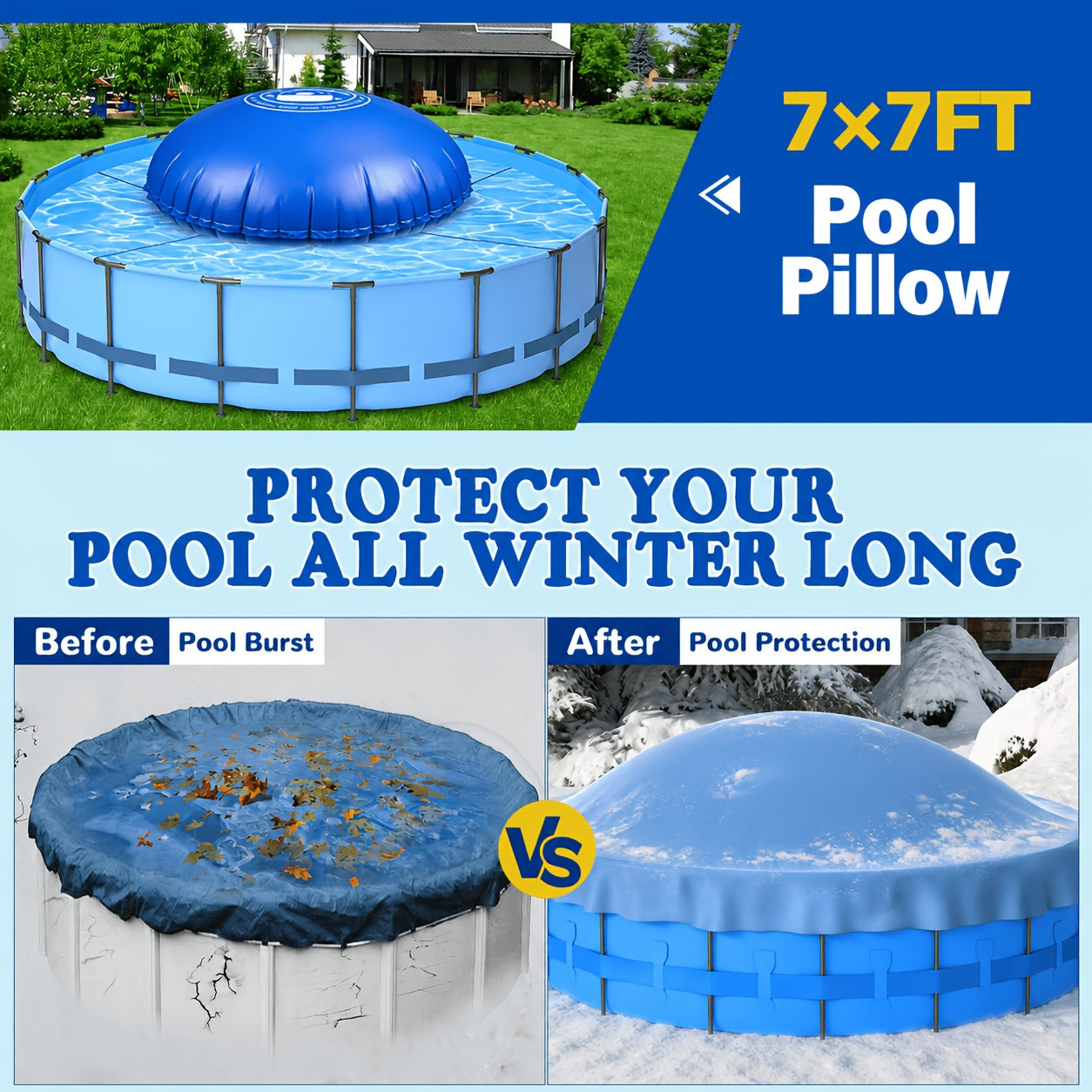 Pool Pillow for Above Ground Pool Winter Cover Air Pillow 0.5mm Thick PVC Cold-Resistant Ice Equalizer with 49.2ft Rope – Winterizing Closing Kit 5FT 6FT 7FT 8FT for Above Ground Pools