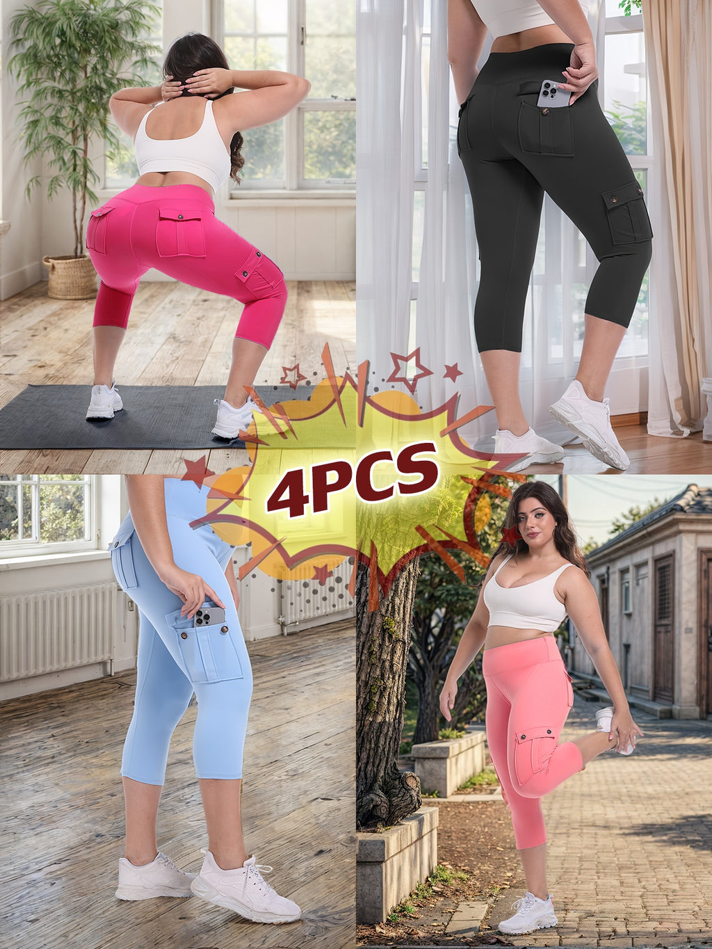 Women's Yoga Capri Pants with Pockets High Waist Butt Lifting Tummy Control – 4-Way Stretch 7/8 Workout Leggings for Running Gym Hiking Pilates 75% Polyester 25% Elastane S M L XL XXL Multi-Color