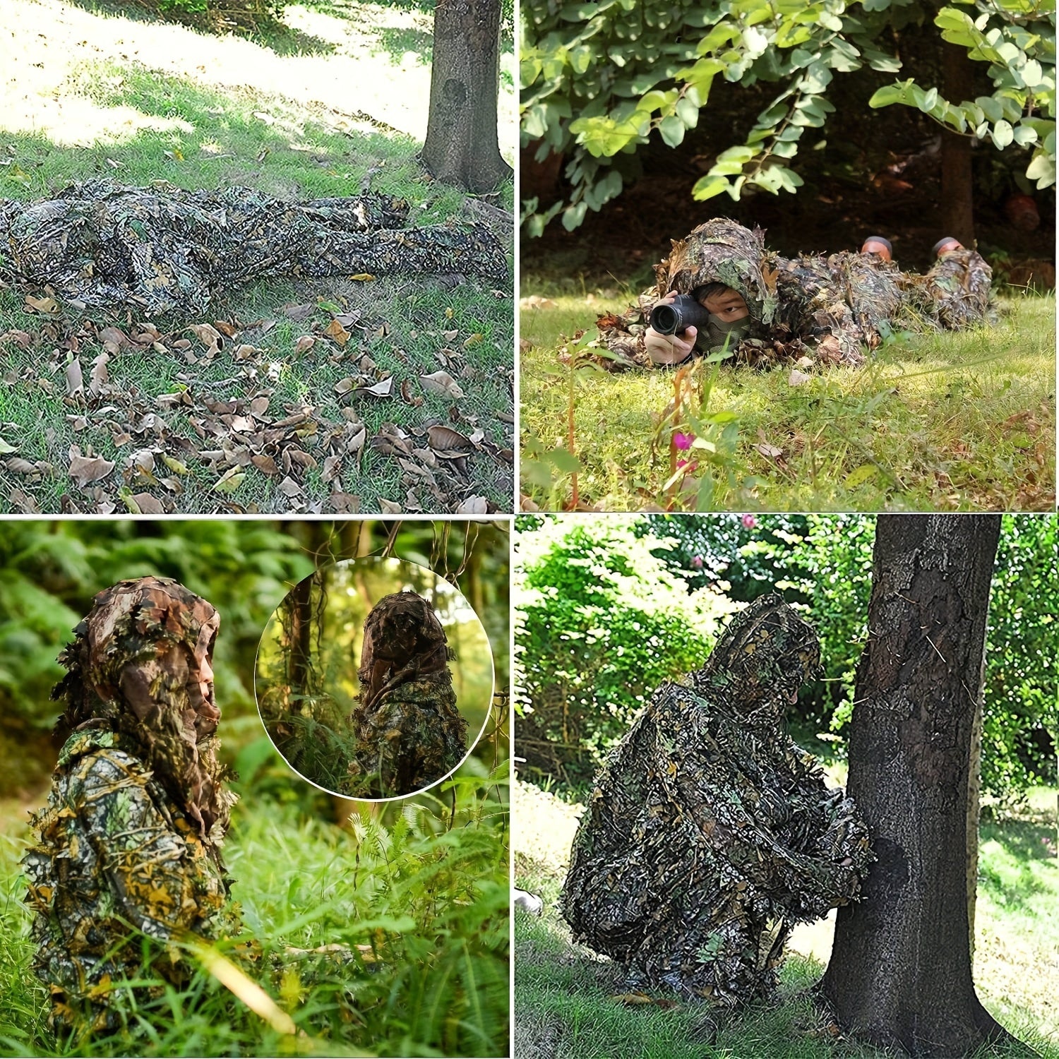 Ghillie Suit 3D Leaf Camouflage Hunting Suit Lightweight Breathable Camo Outfit for Men Hunting Wildlife Photography Outdoor Training Spring Summer Fall Sizes M-XXL