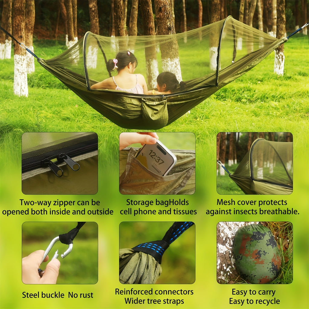 3-in-1 Double Camping Hammock with Mosquito Net and Sun Shade Durable Lightweight Portable for Camping Hiking Backpacking Picnic Garden Patio Park Outdoor Adventures