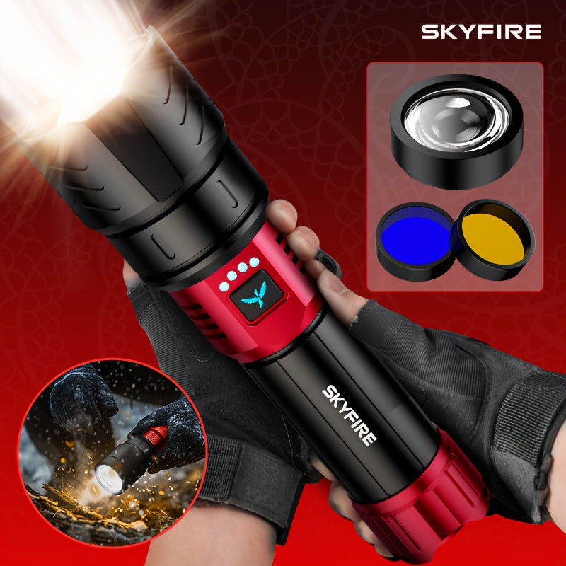 LED Flashlight 5000+ Lumen Super Bright Rechargeable with Ignition Lens Adjustable Focus 4 Modes for Camping Outdoor Farm Emergency Family Use