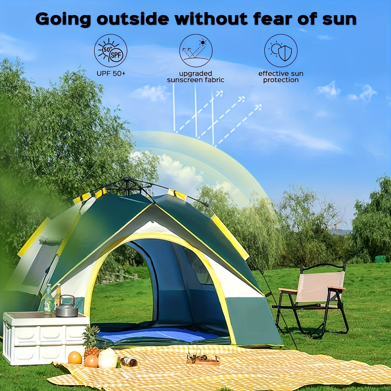 SKYNEST Instant Setup Camping Tent 1-4 Person All Season with Dual Doors & Mesh Windows – Windproof Lightweight Pop Up Tent for Camping Hiking Hunting