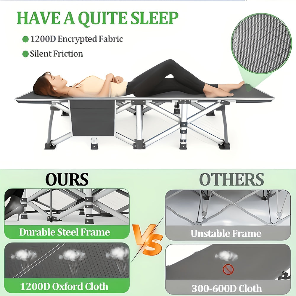 Extra Large Folding Camping Cot Bed with Mattress Option – Heavy Duty 355–750 lbs Capacity Portable Guest Bed for Adults – Foldable Sleeping Cot for Camping Travel Indoor Outdoor Use 59–77 Inch