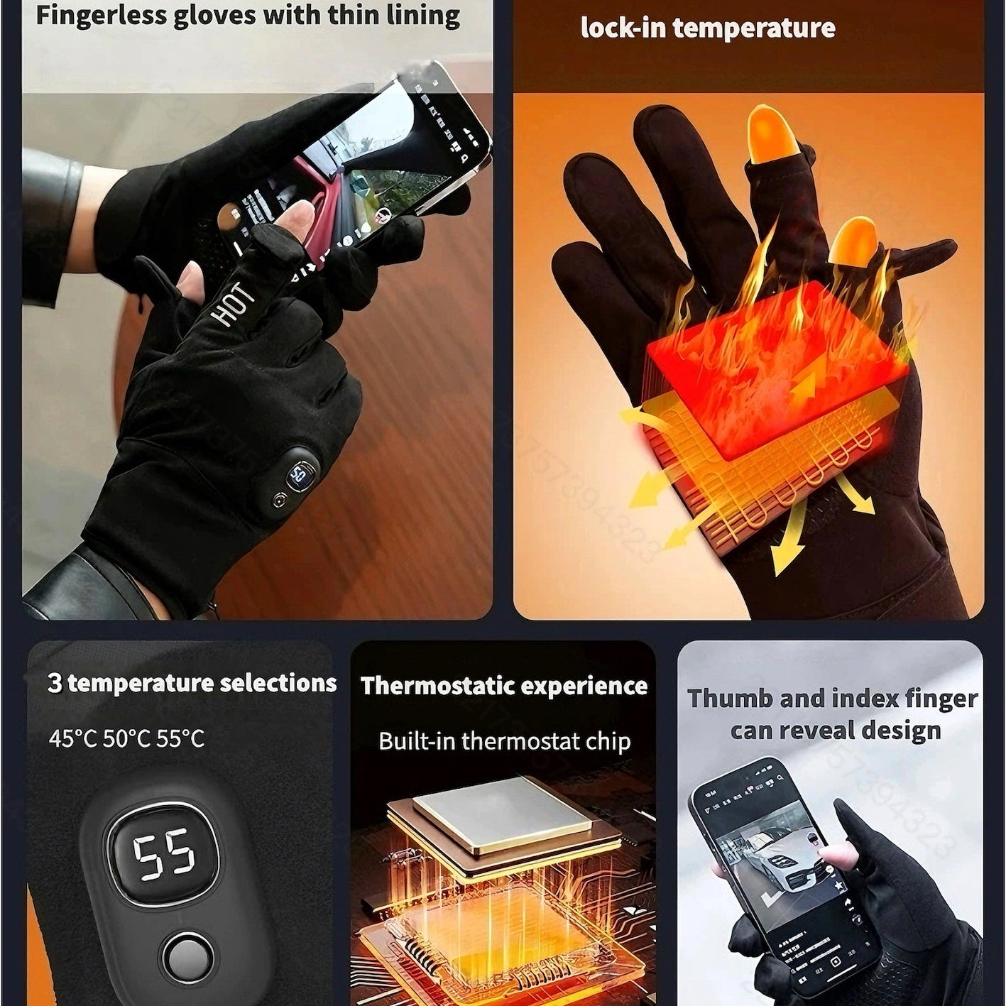Electric Heated Gloves 3000mAh Rechargeable Hand Warmer Gloves Detachable Fingers 3 Heat Settings Washable Battery Heated Gloves for Cycling Gaming Outdoor Winter Men Women