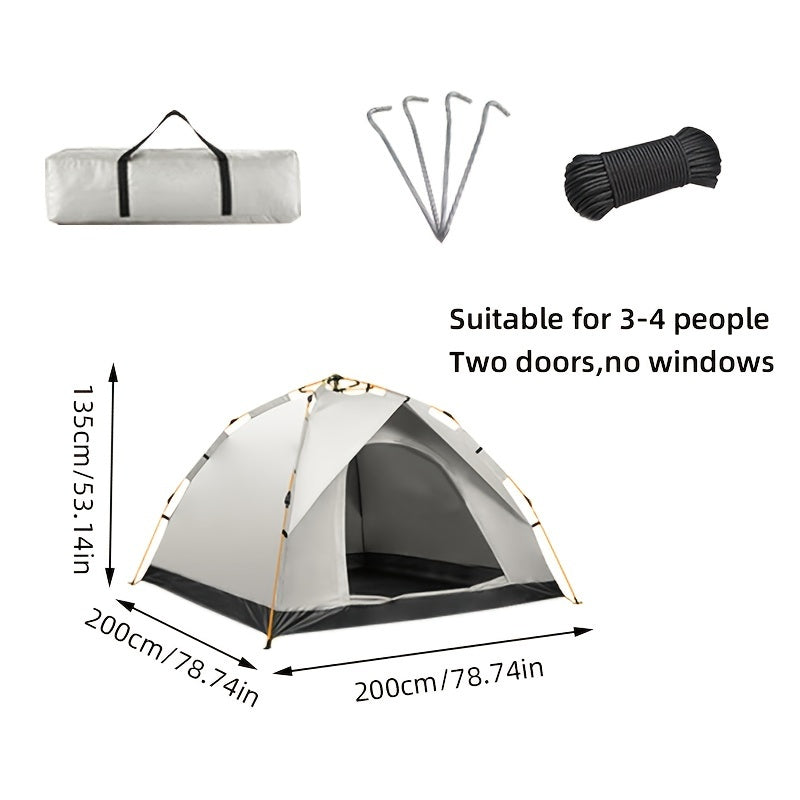 Automatic Pop-Up Camping Tent for 2-4 People – Foldable Portable Outdoor Shelter, Windproof & Sunproof with Two Doors, No Windows or Two Windows Options